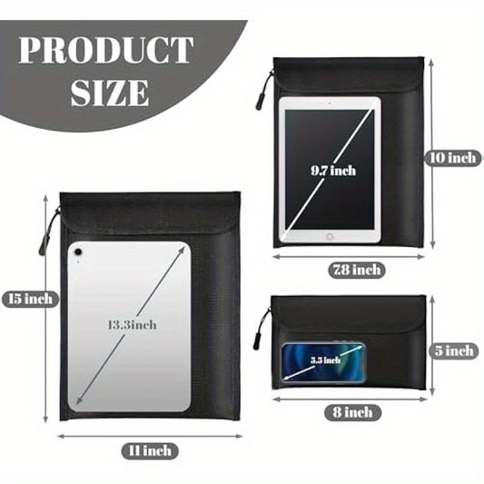 Fireproof Waterproof Document Bag 2000 3 Pack Fireproof Bags for Cash Documents with Locking Zipper Waterproof Money Bag Passport Holder Important Document Organizer Pouch Black